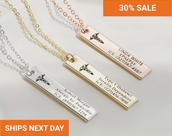 Personalized Medical Alert Necklace, Diabetes, Personalized Medical ID Necklaces for Women, Autism, Medical Jewelry Gift, FN-173