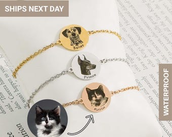 Custom Pet Portrait Bracelet, Pet Memorial Gift, Engraved Pet Photo Jewelry, Pet Adoption Gift, Pet Photo Bracelet, FB-63