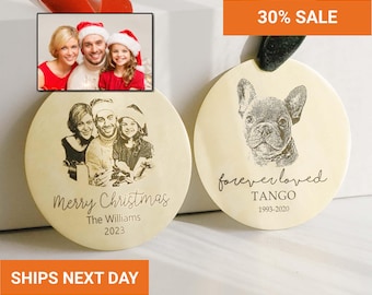 Custom Family Photo Engraved Ornament, Pet Portrait Ornament with Photo, Photo Ornament, Memorial Ornament, Christmas Card Ornament, FMOC-05