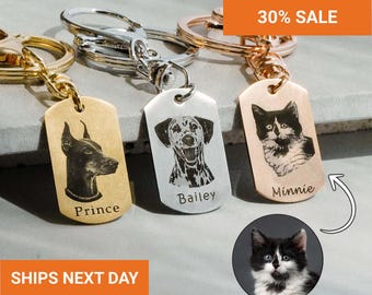 Unique Custom Dog Keychain, Personalized Portrait from Photo, Pet Memorial Gift for Dad, Cat Key Chain, Pet Keychain, Dog Tag, FKC-34