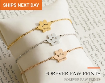 Personalized Paw Print Name Bracelet, Custom Pet Memorial Jewelry, Waterproof Dog Cat Mom Keepsake, Gift for Pet Lovers, FB-60