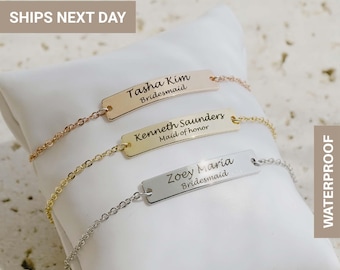 Custom Bridesmaid Bracelet Gift Personalized, Wedding Gifts, Bridesmaid Jewelry, Engraved Name Bracelet, Maid of Honor, FB-53