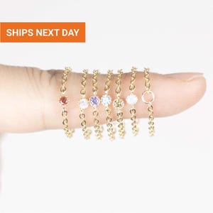 Dainty Birthstone Chain Ring: Gold Link Ring