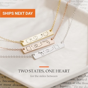 Multiple State Necklace, Long Distance Relationship Gift, Custom State Outline Pendant, Waterproof Stainless Steel, Girlfriend Gift, FN-115