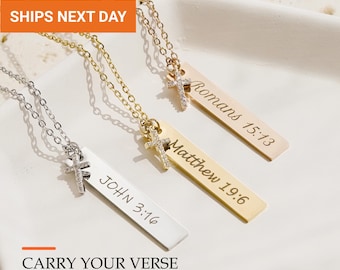 Personalized Bible Verse Necklace, Custom Christian Faith Jewelry, Cross Necklace for Women, Baptism Gift for Her, FN-31