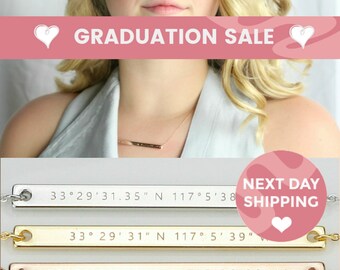 Custom Coordinate Necklace Coordinates Jewelry Gold Coordinate Silver Coordinate Location Coordinates Bridesmaid Gift Graduation Gift MS-1