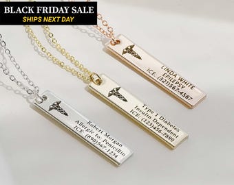 Collar de alerta médica personalizado para mujer, collar de identificación para diabéticos, autismo y alergias, regalo de joyería médica impermeable para ella, FN-173