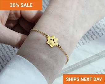 Personalized Paw Print Name Bracelet: Gift for Pet Lovers, Keepsake Jewelry, Dog Mom, FB-60