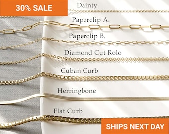 Gold Custom Layered Necklace Chains, Cuban Curb, Paperclip Chain, Diamond Cut Rolo Chain, Herringbone, Dainty Chain for Women, FC-01