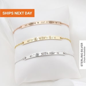 Slim Custom Coordinate Bracelet for Women, Special Date Bracelet Women, Engraved Coordinates, Bracelet Gifts for Girlfriend, FB-20