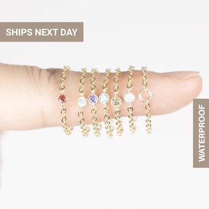 Birthstone Chain Ring · Dainty Ring · Gold Rings · Pinky Ring · Birthstone Jewelry · Gold Chain Ring · Link Ring · Gold Stacking Ring, FR-03