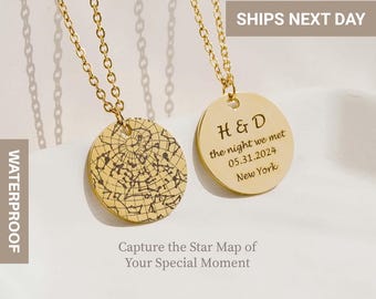 Custom Star Map Necklace, Engraved Personalized Night Sky Necklace, Great Gift for Mom, Memorial Necklace, Birthday Necklace, FN-183