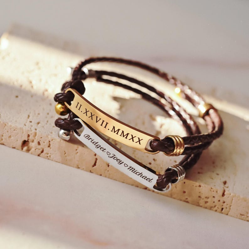 Pulsera de cuero grabada: Regalo de San Valentín para novio, pulsera trenzada personalizada, FB-25 imagen 2