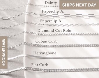 Custom Silver Layered Necklace Chains, Cuban Curb, Paperclip Chain, Diamond Cut Rolo Chain, Herringbone, Dainty Chain for Kids, FC-02