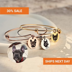 Engraved Pet Portrait Bracelet · Pet Portrait Bangle · Pet Loss Bracelet · Pet Memorial Gifts · Custom Cat Portrait · Dog Mom FB-54