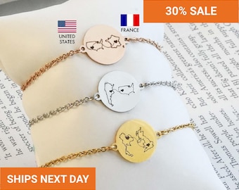 Personalized Country Bracelet, Long Distance Couples, Two Country Bracelet, State Bracelet, Relationship Gift, Country Map Gift, FB-59