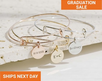 Custom Minimalist Bangle Bracelet, Engraved Bangle Bracelet Gifts For Mom, Best Friend Bracelet, Mom Gift, Gift for Girlfriend, FB-42