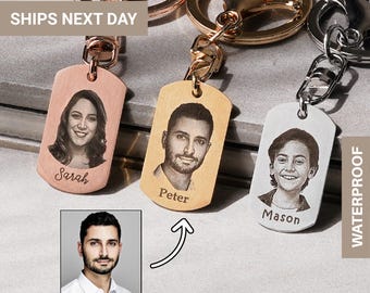 Custom Photo Engraved Keychains, Personalized Portrait Keychains, Memorial Gifts, Picture Engraving Gifts, Dog Tag, FKC-36
