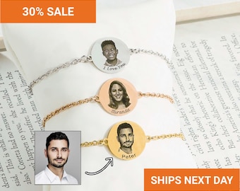 Engraved Photo Portrait Bracelet, Memorial Jewelry, Handmade Jewelry Mom Bracelet, Personalized Birthday Gift, FB-64