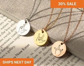 Custom Sign Language Necklace, ASL Hand Gesture Jewelry, Personalized Engraved Pendant, Waterproof Friendship Gift, Best Friend BFF, FN-119