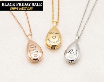Custom Urn Necklace for Human Ashes, Teardrop Cremation Keepsake Pendant, Waterproof Memorial Jewelry, Sympathy Gift for Loss