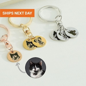 Unique Custom Pet Portrait Keychain: Personalized Dog Cat Memorial Gift, FKC-35