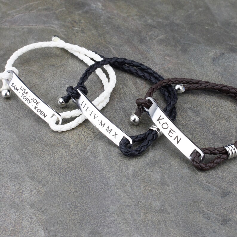 Personalized Mens Bracelet Custom Leather Bracelet Braided Etsy