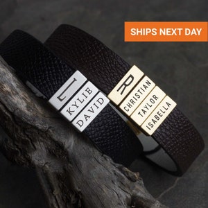 Unique Custom Name Leather Bracelet for Men, Family Name Bracelet For Husband, Boyfriend Bracelet, Dad Bracelet, FB-34