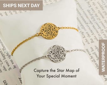 Custom Star Map Bracelet by Date Location, Engraved Personalized Night Sky Bracelet, Great Gift for Mom, Memorial, Birthday Bracelet, FB-65