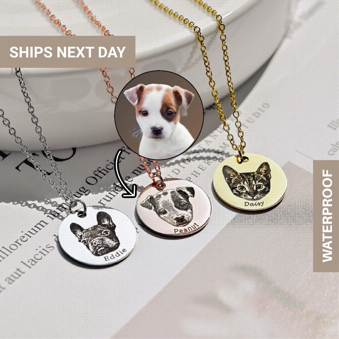 Custom Pet Photo Engraved Necklace, Pet Memorial Gift Sterling