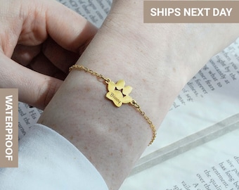 Personalized Paw Print Name Bracelet: Gift for Pet Lovers, Keepsake Jewelry, Dog Mom, FB-60