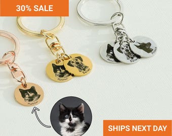 Unique Custom Dog Keychain, Personalized Portrait from Photo, Pet Memorial Gift for Dad, Cat Key Chain, Pet Keychain, FKC-34