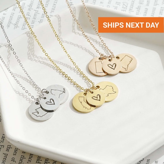 Dainty Long Distance State Necklace Relationship Necklace State Outlines State Jewelry Best Friend Necklace Friendship Necklace FN 97 Etsy