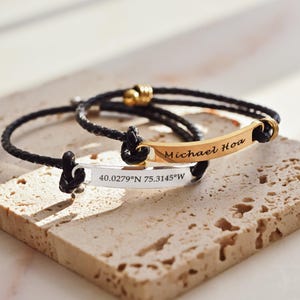 Pulsera de cuero grabada: Regalo de San Valentín para novio, pulsera trenzada personalizada, FB-25 imagen 3