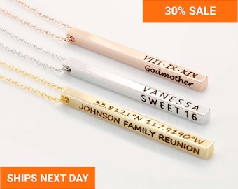 Custom Vertical Bar Name Necklace for Women, Personalized Baby Name Necklace for Mom, Family Necklace, Mothers Day Gift for Her, FN-102
