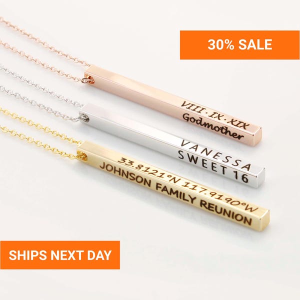 Custom Vertical Bar Name Necklace for Women, Personalized Baby Name Necklace for Mom, Family Necklace, Mothers Day Gift for Her, FN-102