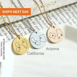 Unique Personalized State Necklace, Two States Long Distance Couples, Two Home Necklace, State Necklace, Relationship Gift, FN-182