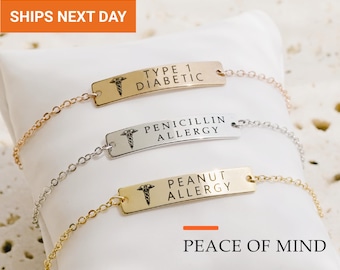 Personalized Medical Alert Bracelet Women, Engraved Medical ID Bracelet for Kids, Diabetic Autism Dementia Alzheimer Jewelry, FB-38