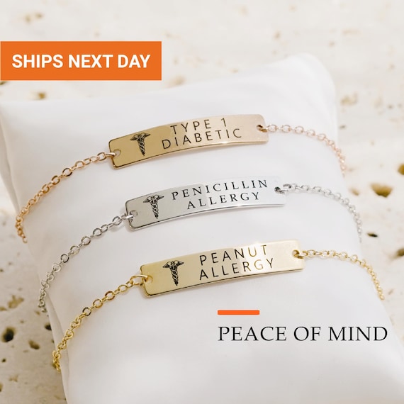 Personalized Medical Alert Bracelet Women, Engraved Medical ID Bracelet for Kids, Diabetic Autism Dementia Alzheimer Jewelry, FB-38