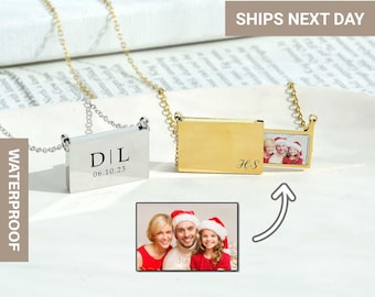 Engraved Envelope Locket Necklace, Photo Necklace, Picture Necklace, Gift for Mom, Couple Necklace, Secret Necklace, FN-181