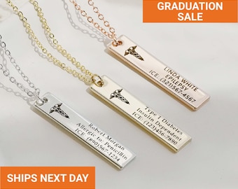 Personalized Medical Alert Necklace, Diabetes, Personalized Medical ID Necklaces for Women, Autism, Medical Jewelry Gift, FN-173