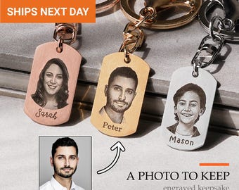 Custom Photo Engraved Keychain, Personalized Picture Portrait Keychain, Waterproof Memorial Dog Tag Gift for Him, FKC-36