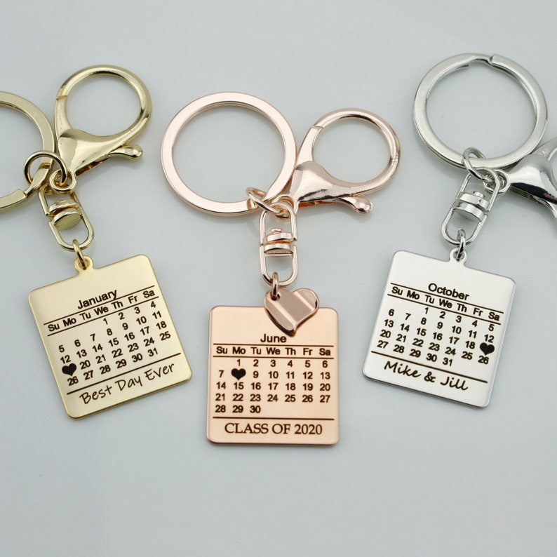 Personalize Gift Calendar Keychain Anniversary Gift Couple Etsy