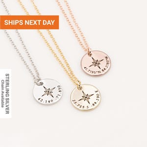 Custom Compass Necklace Sterling Silver, Custom Coordinate Necklace, Graduation Necklace Gifts for Her, Best Friend Necklace, FN-40