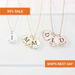 Engraved Initial Necklace for Her, Personalized Letter Disc Coin Pendant, Waterproof Sister Jewelry, Birthday Gift for Women BFF, FN-34