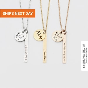 College Graduation Necklace Sterling Silver, Class of 2025 Graduation Jewelry for Her, Sorority, FN-140