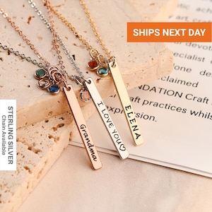 Sterling Silver Birthstone Bar Necklace: Personalized Gemstone Jewelry