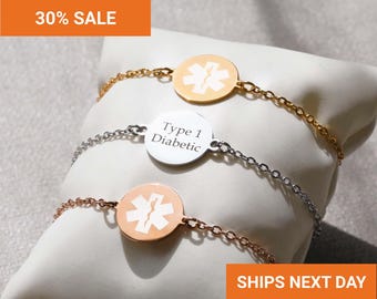 Elegant Medical ID Bracelet Women Kids, Medical Alert Bracelet, Personalized Stylish, Rose Gold Silver Medic alert jewelry, Adults, FB-67