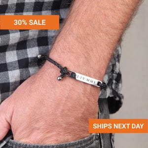 Engraved Leather Bracelet for Men, Personalized Name Braided Cuff, Waterproof Stainless Steel Bar, Boyfriend Husband Dad Gift, FB-25