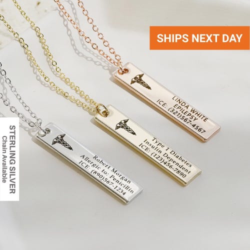 Personalized Medical Alert Necklace, Diabetes, Personalized